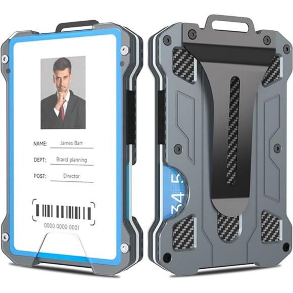 Minimalist Wallet Slim Metal w/ Money Clip Slip-Out Silicone Transparent Window - Picture 7 of 7